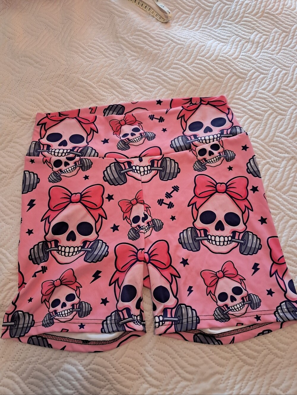 Womens Pink Skull & Bow Active Shorts Sz Xl